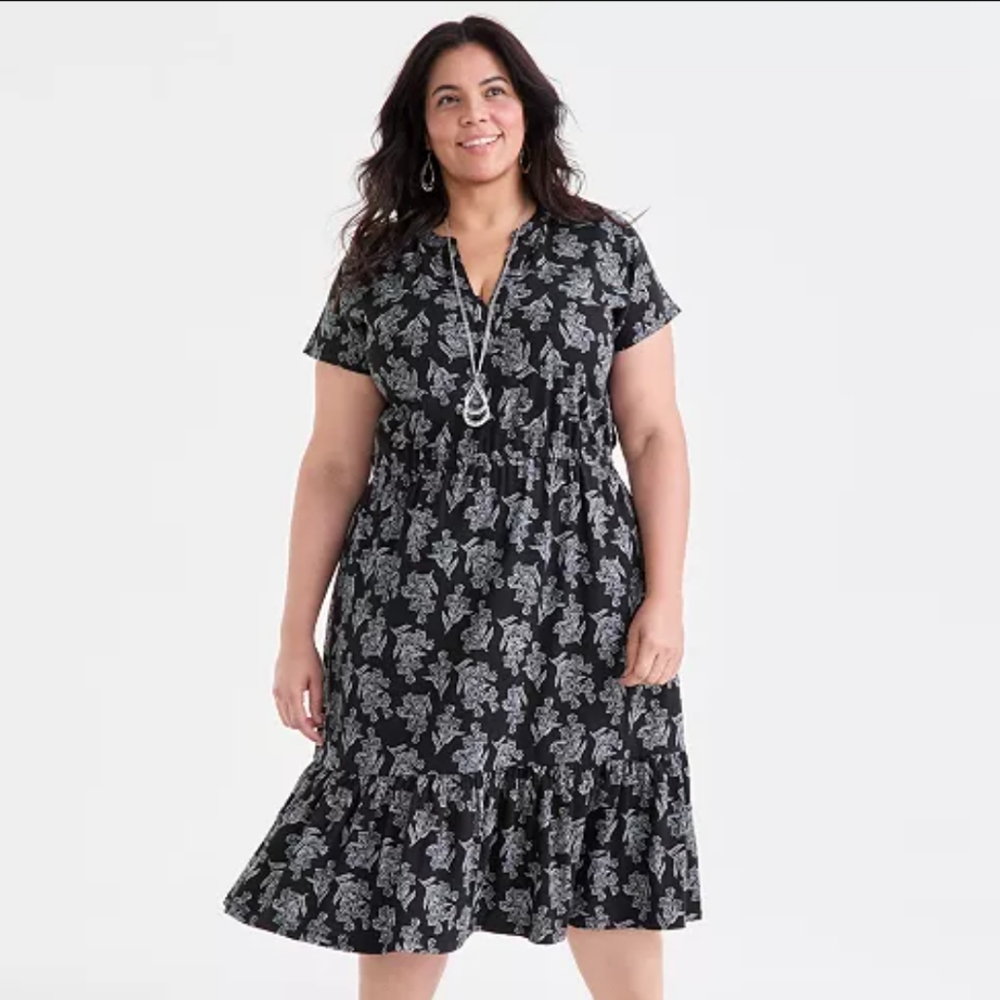 Style & Co Plus Size Printed V-Neck Short-Sleeve Midi Dress - 2X